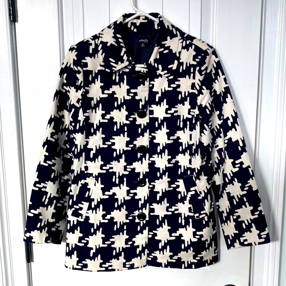 Rafaella Black & White Geometrical Print Jacket Blazer - Fully Lined Sz 8 Petite